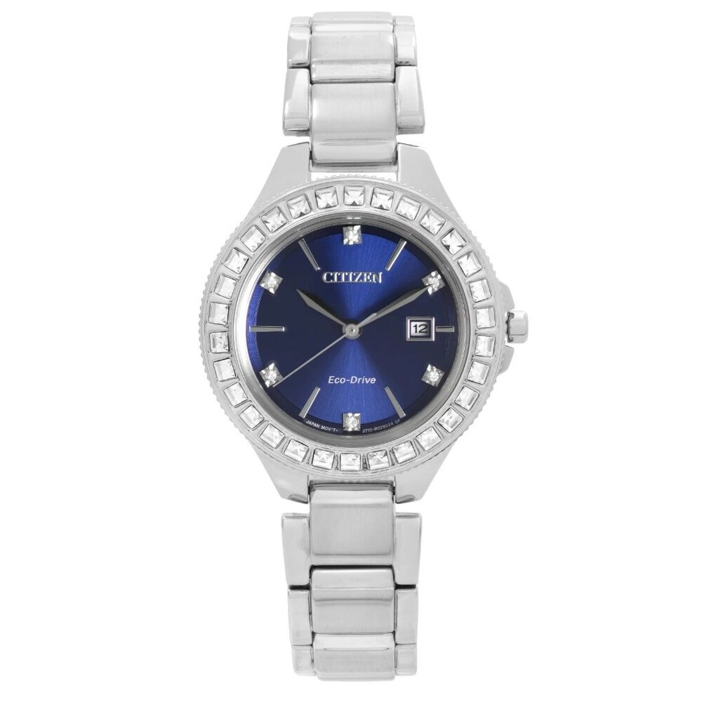 $450- Citizen FE1190-53L Silhouette Eco-Drive SS Crystal Blue Dial Ladies Watch